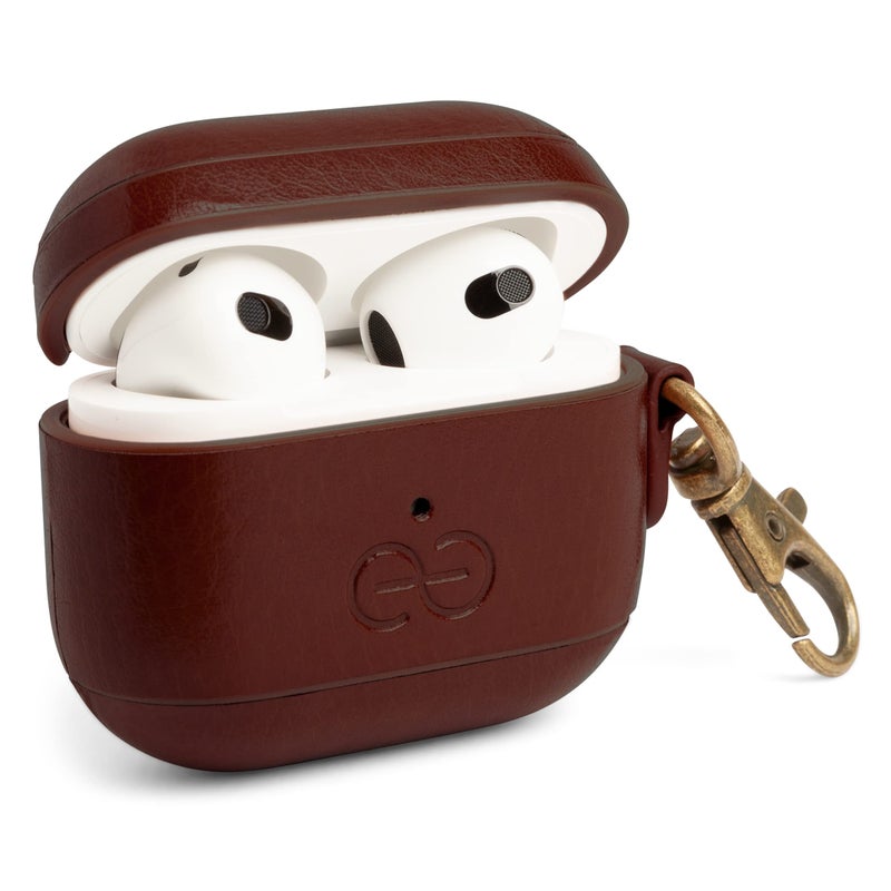 Dreem Om Case Cover with Keychain Clip Compatible with AirPods 3 for Apple AirPods 3rd Generation, Vegan Leather AirPod Case for Men & Women, Luxury Earbuds Accessory for iPhone - Coffee - Image 2